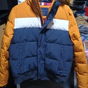 Tommy Hilfiger Kids Colorblock Puffer Jacket - Navy, White, and Orange